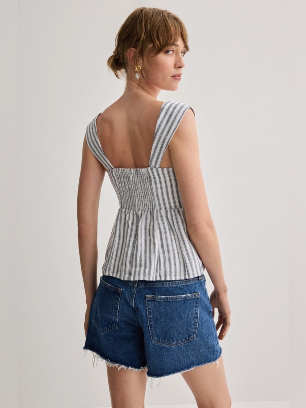 Reformation Evie striped Linen Top size 10 white blue - Picture 4 of 12